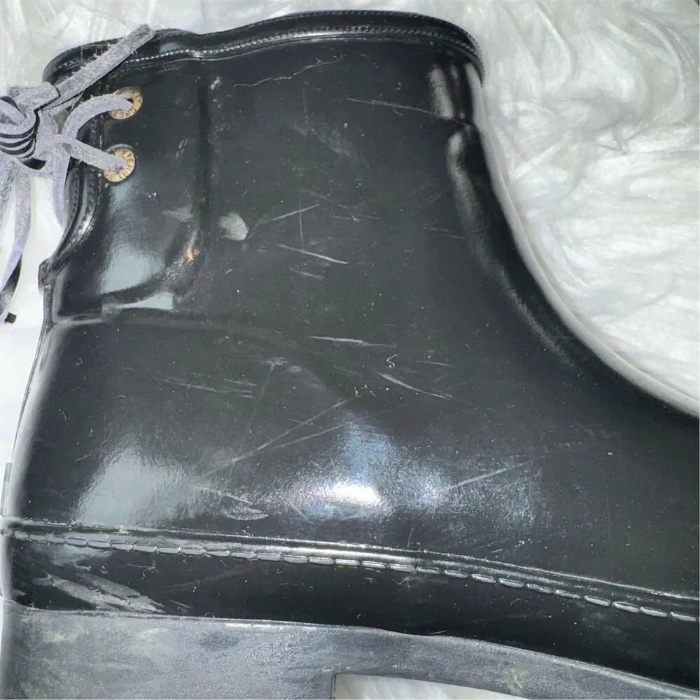 Sperry‎ Women's Black Walker Turk Waterproof Rain Boots Size 6 Tie Back Slip-on